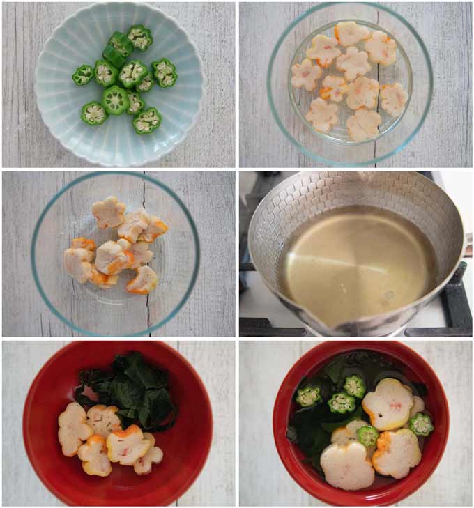 Step-by-step photo of how to make Clear Soup with Wheat Gluten and Wakame Seaweed.