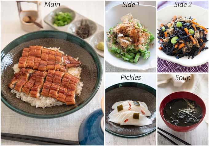 Meal idea with Hitsumabushi (Grilled Eel on Rice).