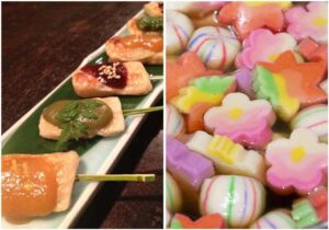 Dengaku using namafu and simmered colourful namafu dish.