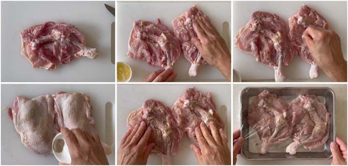 Step-by-step photo of marinating chicken maryland.