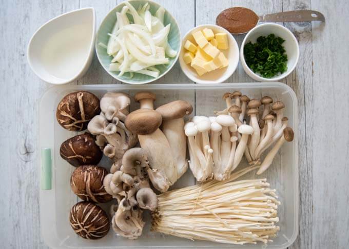 Ingredients for Miso Butter Asian Mushrooms in Foil.