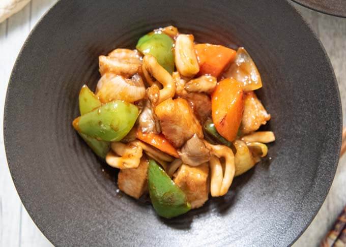Top-down photo of Sweet and Sour Fish and Vegetable Stir-fry.