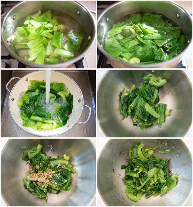 Step-by-step photo of making Mustard Green Namul.