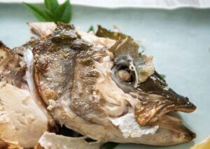 Showing the cheek meat of the grilled kingfish.