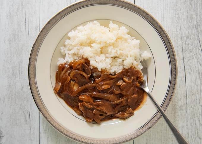 top-down photo of Hayashi Rice (Hashed Beef with Rice).