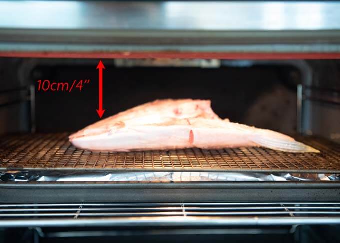 Showing the distance between the grill and the fish.
