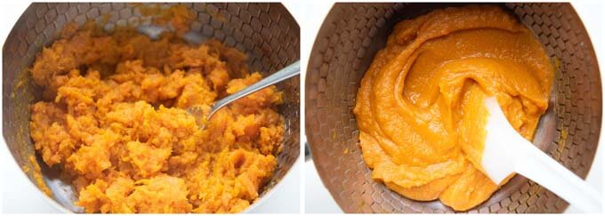 Mashed Pumpkin and Sweet Potato with a texture and a smooth mash.