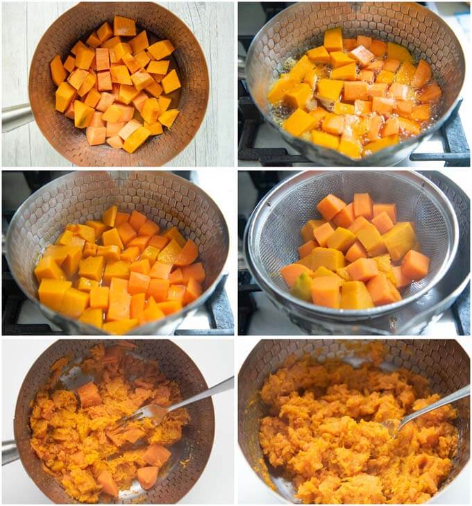 Step-by-step photo of making Mashed Pumpkin and Sweet Potato Salad.