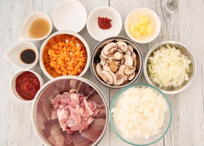 Ingredients for Japanese Chicken Rice.
