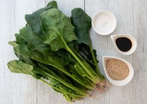 Ingredients for Japanese Spinach Salad Dressed in White Sesame.