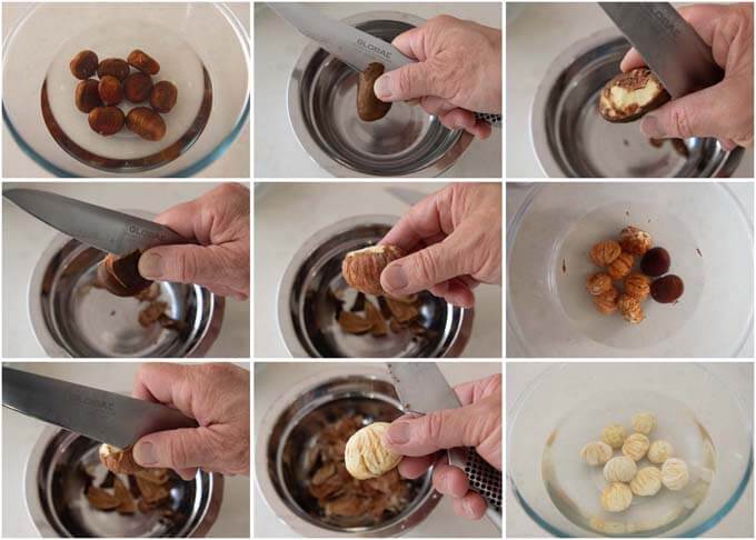 Step-by-step photo of chestnut peeling method 1.