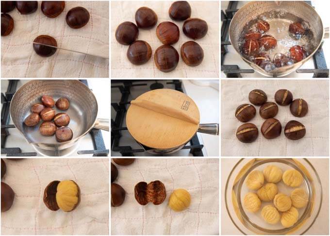 Step-by-step photo of chestnut peeling method 2.