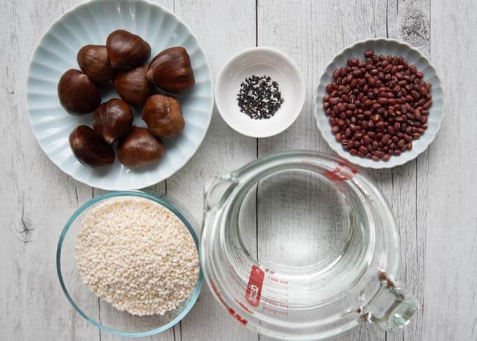 Ingredients for Red Bean Rice with Chestnuts.