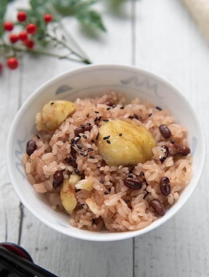 Hero shot of Red Bean Rice with Chestnuts.