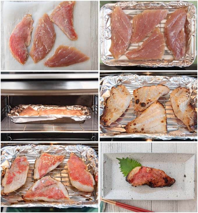 Step-by step photo of making Grilled Red Fish Marinated in Sake Lees.