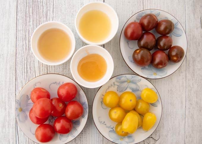 Ingredients for Marinated Cherry Tomatoes Two Ways.