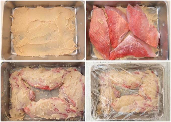 Step-by-step photo of marinating fish fillets.