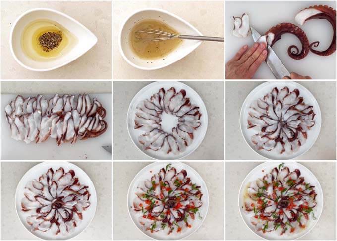 Step-by-step photo of how to make Octopus Carpaccio.