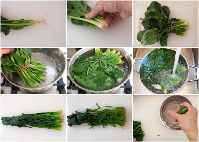 Step-by-step photo of preparing spinach.
