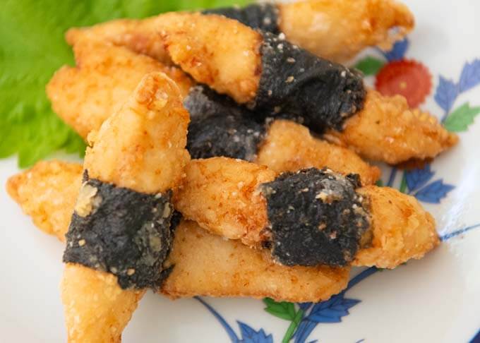 Zoomed-in photo of Fried Chicken Tenders Wrapped in Nori (Chicken Isobe-age).
