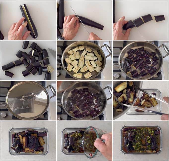 Step-by-step photo of making Infinite Eggplant (Mugen Nasu).