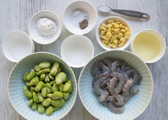 Ingredients for Broad Bean and Prawn Stir Fry.