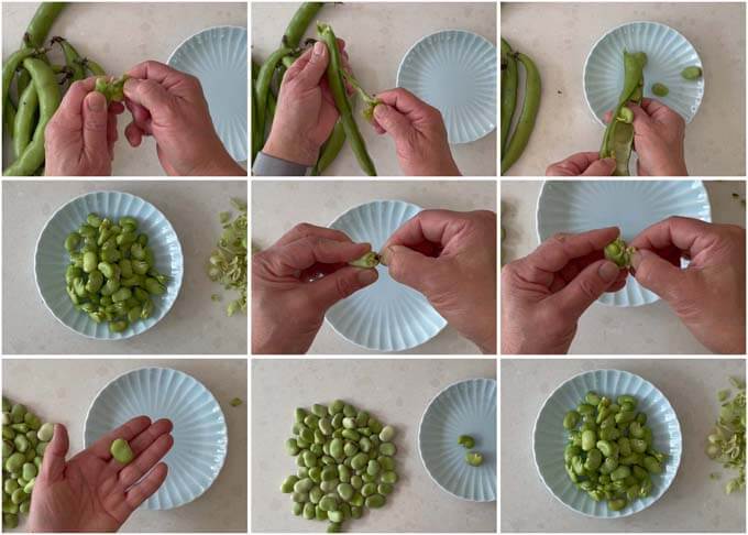 Step-by-step photo of how to peel broad benas.