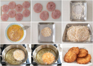 Step-by-step photo of making Ham Katsu.
