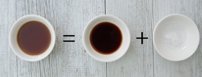 Showing the visual formula to substitute from light soy sauce with normal soy sauce.