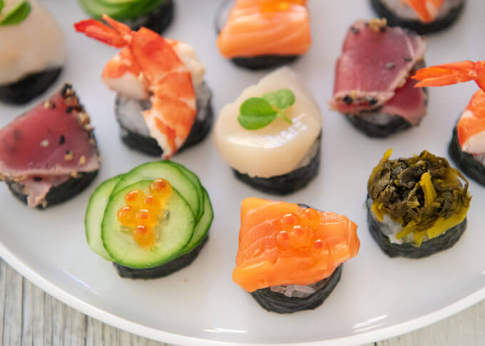 Zoomed-in photo of Sushi Canapés.