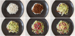 Step-by-step photo of making Okinawan Taco Rice.