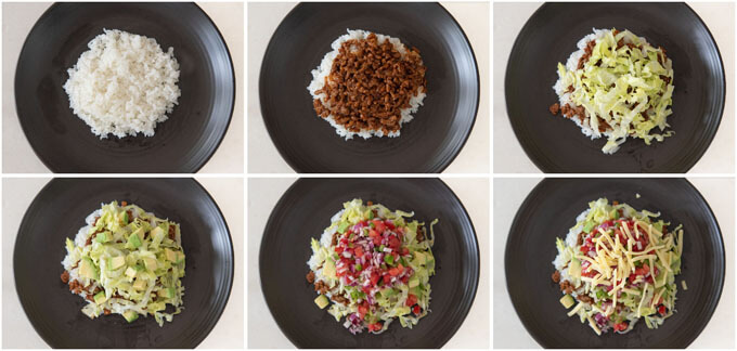 Step-by-step photo of making Okinawan Taco Rice.