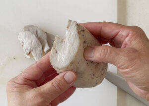 Showing the inside of the moist chicken.