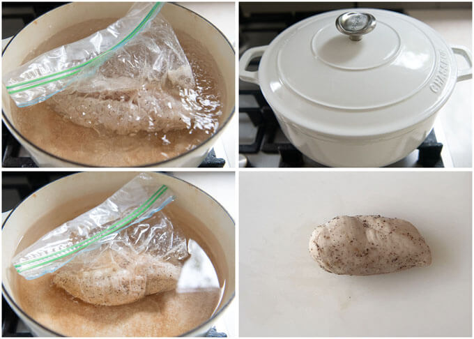 Step-by-step photo of cooking chicken in a heavy bottomed pot.
