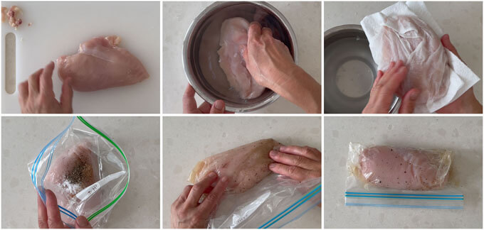 Step-by-step photo of preparing chicken before cooking.