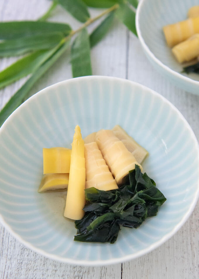 Hero shot of Simmered Bamboo Shoots with Wakame Seaweed.