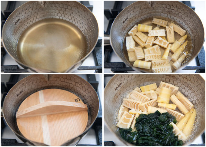 Step-by-step photo of making Simmered Bamboo Shoots with Wakame Seaweed.