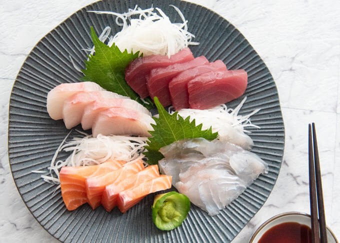 Top-down photo of Sashimi plate.