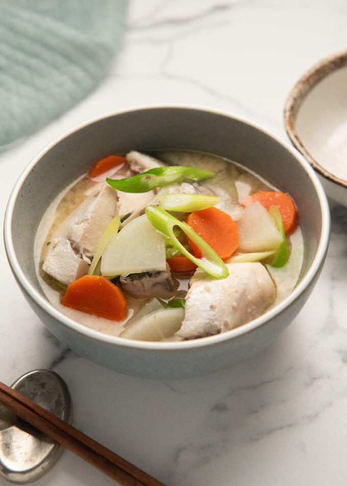 Miso Soup with Kingfish Head (Kingfish Arajiru)