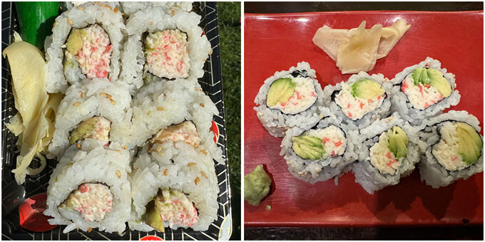 Store-bought California Rolls.