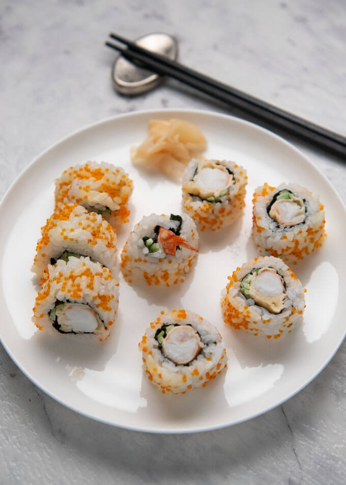 Hero shot of Tempura Prawn Rolls.