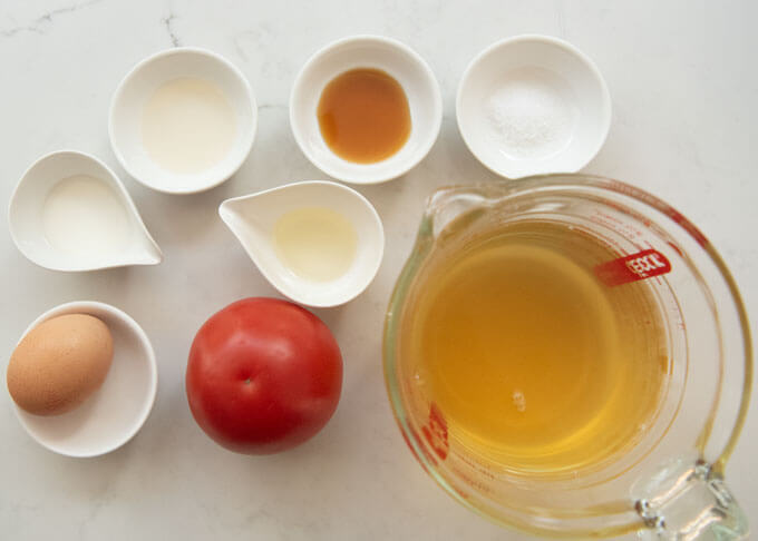 Ingredients for Tomato and Egg Drop Soup Japanese Way.