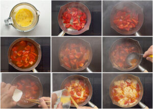 Step-by-step photo of making Tomato and Egg Drop Soup Japanese Way.