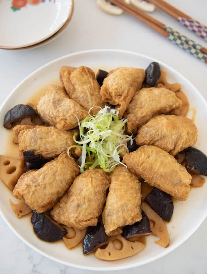 Hero shot of Simmered Stuffed Aburaage.