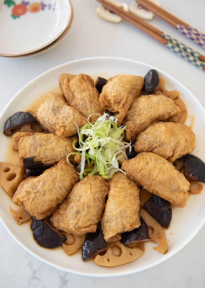 Hero shot of Simmered Stuffed Aburaage.
