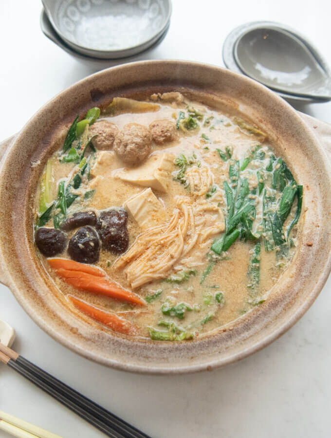 Hero shot of Spicy Sesame Soy Milk Hot Pot.