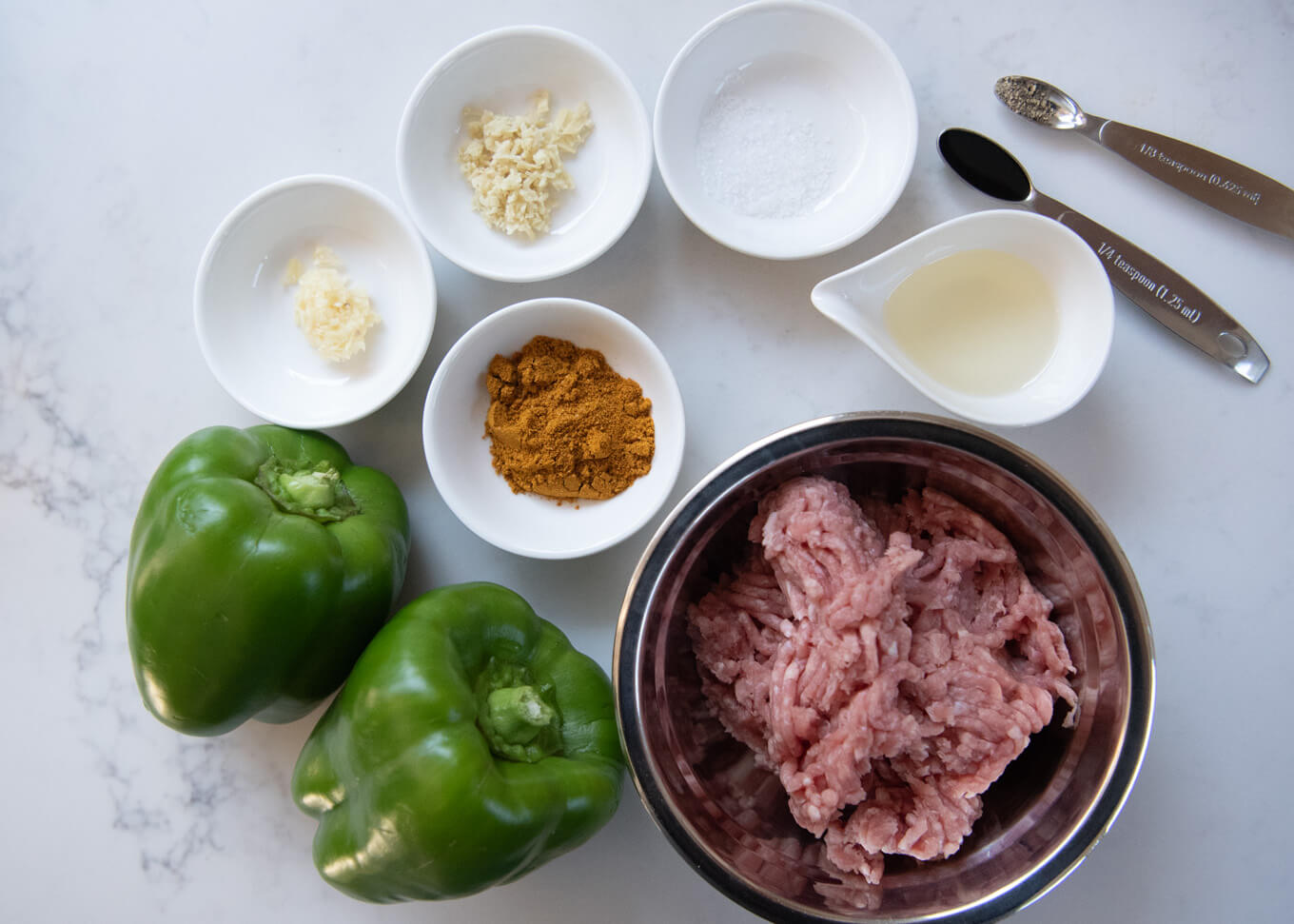 Ingredients for Curry Pork Stir-Fry with Capsicum.