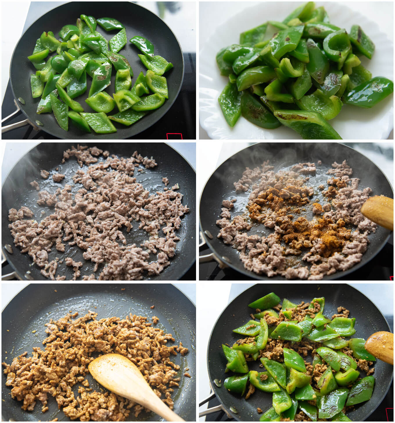 Step-by-step photo of making Curry Pork Stir-Fry with Capsicum.