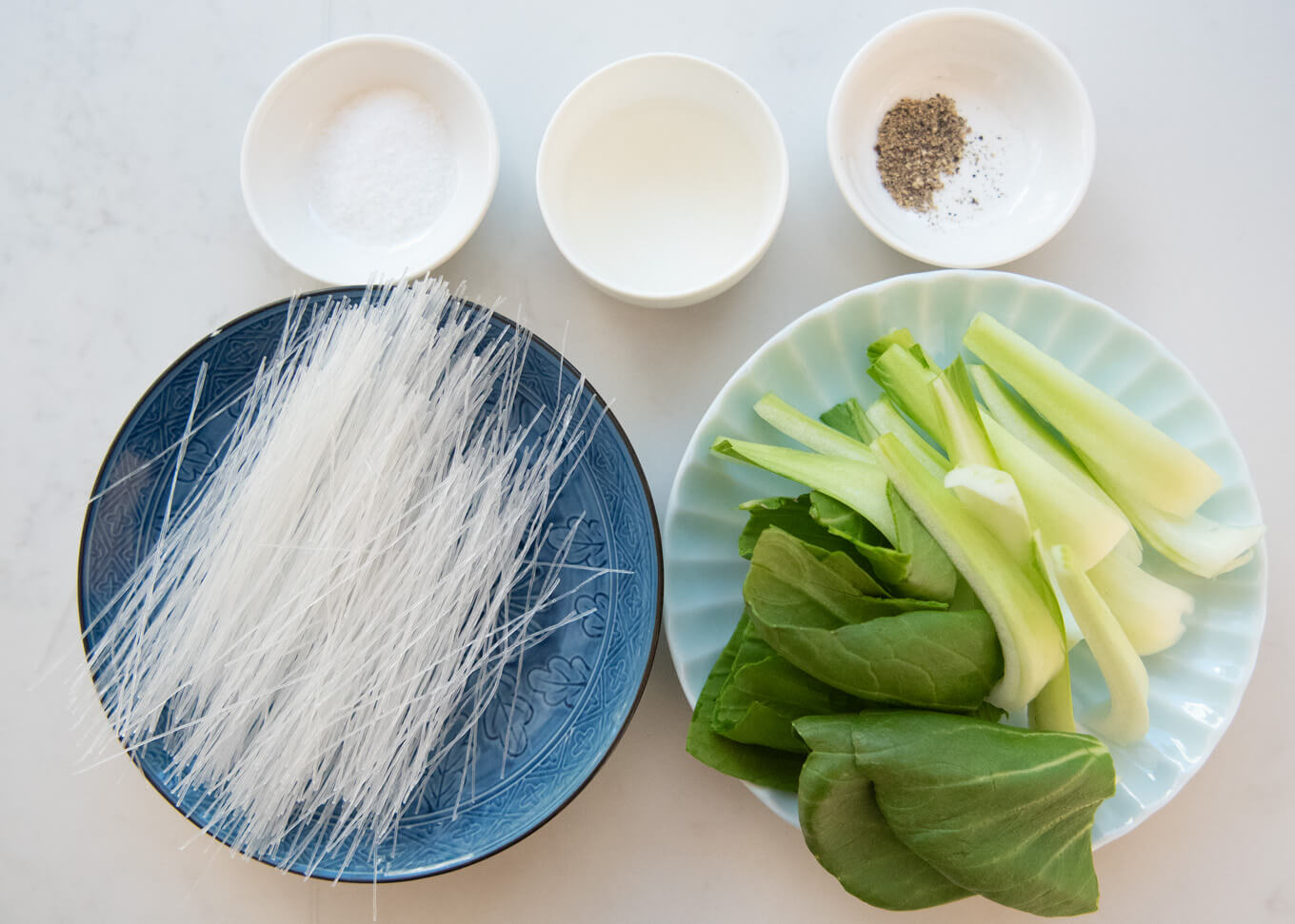 Ingredients excluding meatballs for Pork Meatball and Vermicelli Soup