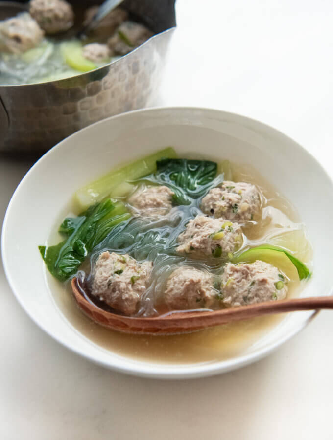 Hero shot of Pork Meatball and Vermicelli Soup.